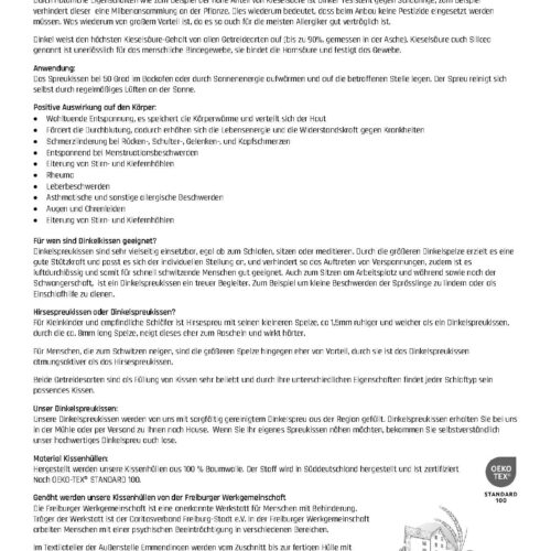 Infoblatt Dinkelspreukissen